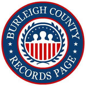 A round red, white, and blue logo with the words Burleigh County Records Page for the state of North Dakota.